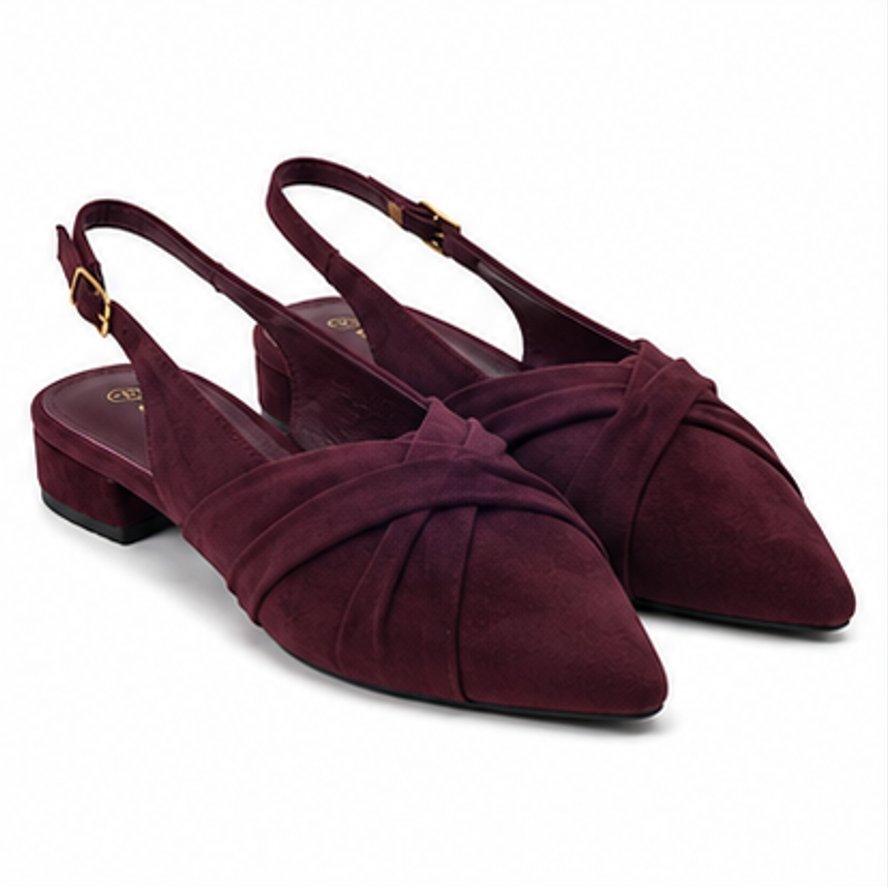Bordowe Czółenka Slingback Damskie z Noskiem w Szpic 40
