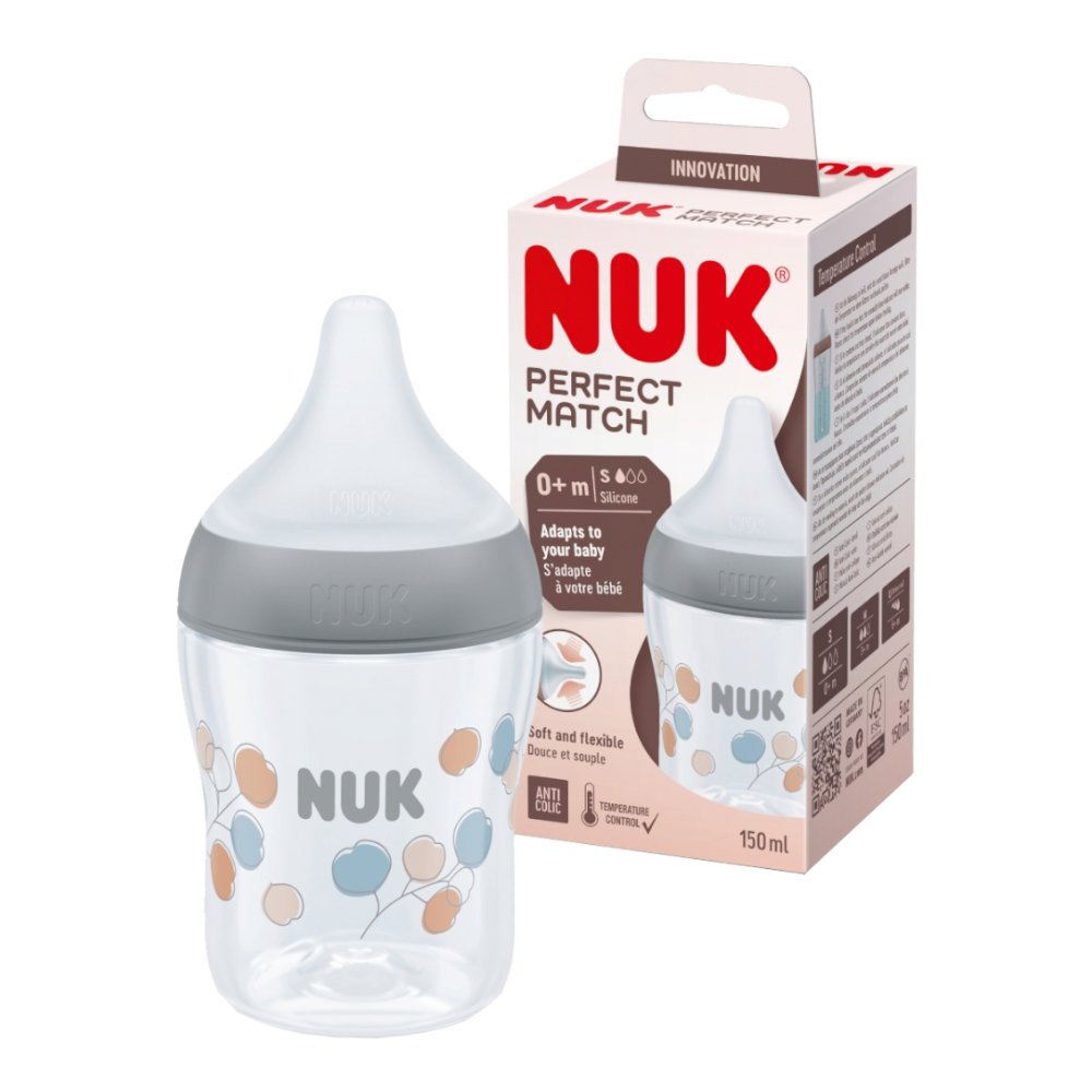 NUK Perfect Match Antykolkowa butelka dla niemowląt 0m+ z silikonowym smoczkiem S 150ml