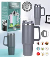 Kubki termiczne - KUBEK TERMICZNY TERMOS ZE SŁOMKĄ CIEMNOSZARY STAL NIERDZEWNA UCHWYT NA CIEPŁE ZIMNE NAPOJE RURKA DUŻY XXL 1200 ML - miniaturka - grafika 1