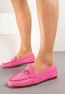 Mokasyny damskie - Fuksjowe Mokasyny z Imitacji Zamszu Zdobione Metaliczną Aplikacją Soltewi - miniaturka - grafika 1