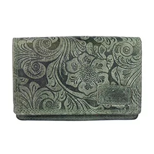 Portfele - Portmonetka damska skóra - średnia - damska portmonetka z nadrukiem kwiatowym - portmonetka - portfel - 12,5 x 9 x 3 cm, - zielony - m - grafika 1