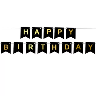 Girlanda urodzinowa Happy Birthday Czarna, złoty napis, 15 cm - Balony i akcesoria - miniaturka - grafika 1