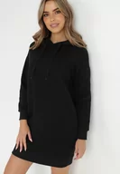 Bluzy damskie - Czarna Bluza Długa z Kapturem Akare - miniaturka - grafika 1