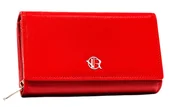 Portfele - Średniej wielkości czerwony portfel damski na zatrzask ROVICKY skóra naturalna rozbudowany na karty dokumenty i gotówkę ochrona RFID STOP - miniaturka - grafika 1