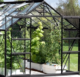 VITAVIA szklarnia ogrodowa URANUS 11500, czarna (11,5 m2; 2,57 x 4,45 m), szkło hartowane + baza - Szklarnie ogrodowe - miniaturka - grafika 6