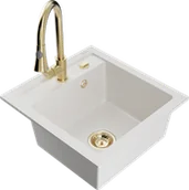 Zlewozmywaki z baterią - Mexen Vito zlewozmywak granitowy 1-komorowy z baterią kuchenną Elia, biały - 6503-20-670101-50 - miniaturka - grafika 1