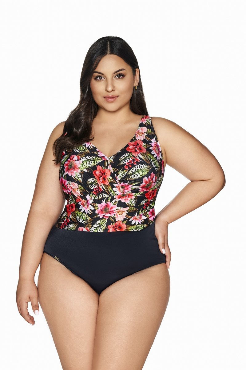 Strój kąpielowy jednoczęściowy padded SKJ 60 czarny w kwiatowy wzór 90E