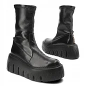 Botki damskie - Czarne botki damskie CARINII B10028 skóra modne platforma r.37 - miniaturka - grafika 1