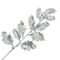 Sztuczne kwiaty - [680640] Gałązka duża ostrokrzew brokatowy srebrny - miniaturka - grafika 1