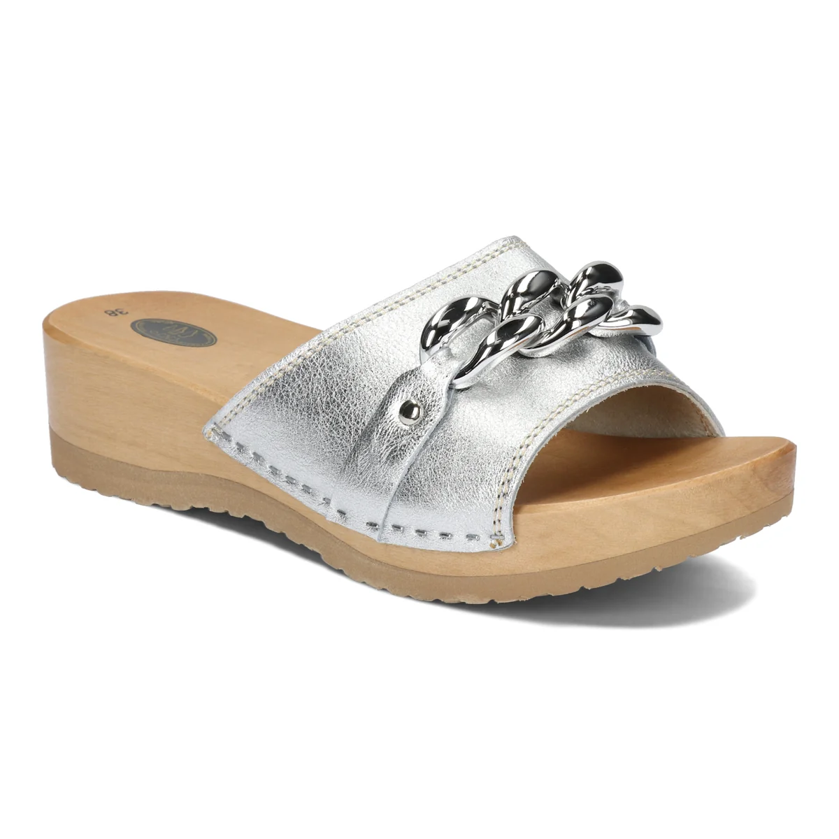 Drewniaki Chainelle Srebrne - 39, 39