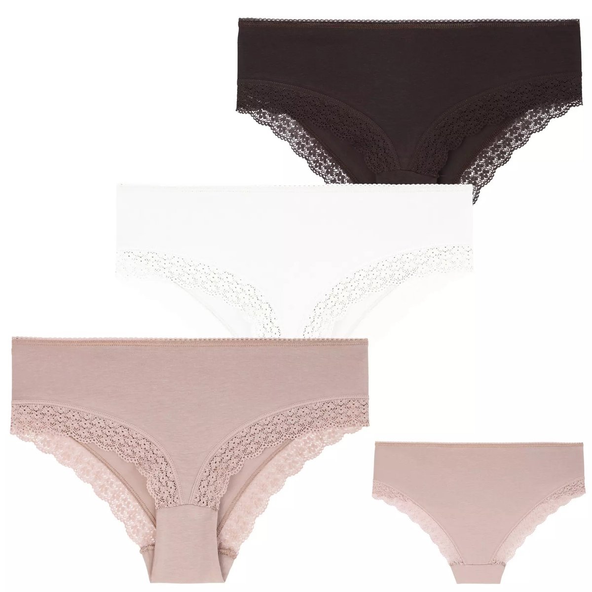 3X FIGI MAJTKI DAMSKIE WYKOŃCZONE KORONKĄ BIKINI BAWEŁNIANE MORAJ XL