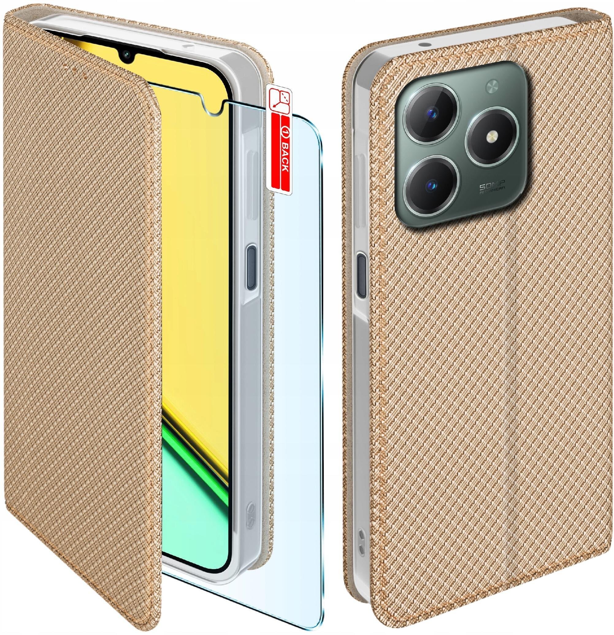 Etui z klapką do Realme C61 C63 Zamykane Złote Futerał + Szkło 9H