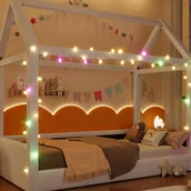 Łóżka dla dzieci i młodzieży - Łóżko domek 90x200cm - z listwą LED - Design dachu - MDF - Beżowy (materac nie jest wliczony w cenę) - miniaturka - grafika 1
