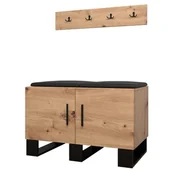 Meble do przedpokoju - Garderoba szafka na buty z panelami tapicerowanymi i wieszakami meble do przedpokoju na wysokich nogach ARTIN 21 dąb artisan - miniaturka - grafika 1