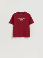 Koszulki i topy damskie - Reserved - T-shirt ze świątecznym motywem - bordowy - miniaturka - grafika 1