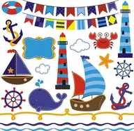 Naklejki na ścianę - Naklejki dla dzieci marynarz statek Little Sailor, 50x50 cm - miniaturka - grafika 1