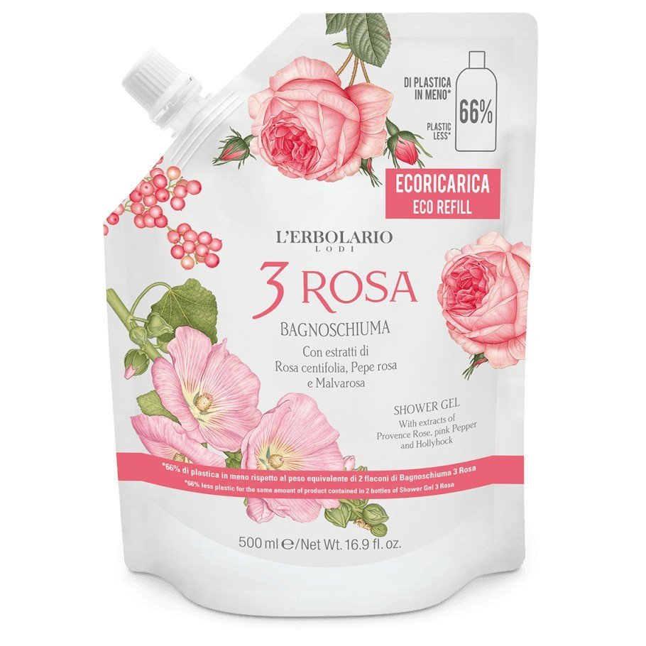 3 Rosa ECO Refill pianka do kąpieli, 500ml/L'Erbolario
