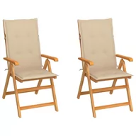Fotele i krzesła ogrodowe - vidaXL Lumarko Krzesła ogrodowe z beżowymi poduszkami, 2 szt., drewno tekowe! 3062379 - miniaturka - grafika 1