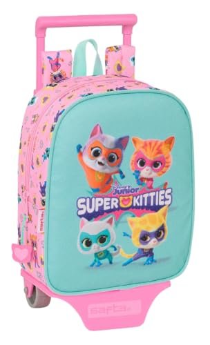 Safta SUPERKITTIES Plecak do przedszkola z wózkiem, idealny dla dzieci w różnym wieku, wygodny i wszechstronny, jakość i wytrzymałość, 22 x 10 x 27 cm, Jasnoróżowy/pastelowy turkus, M, Casual