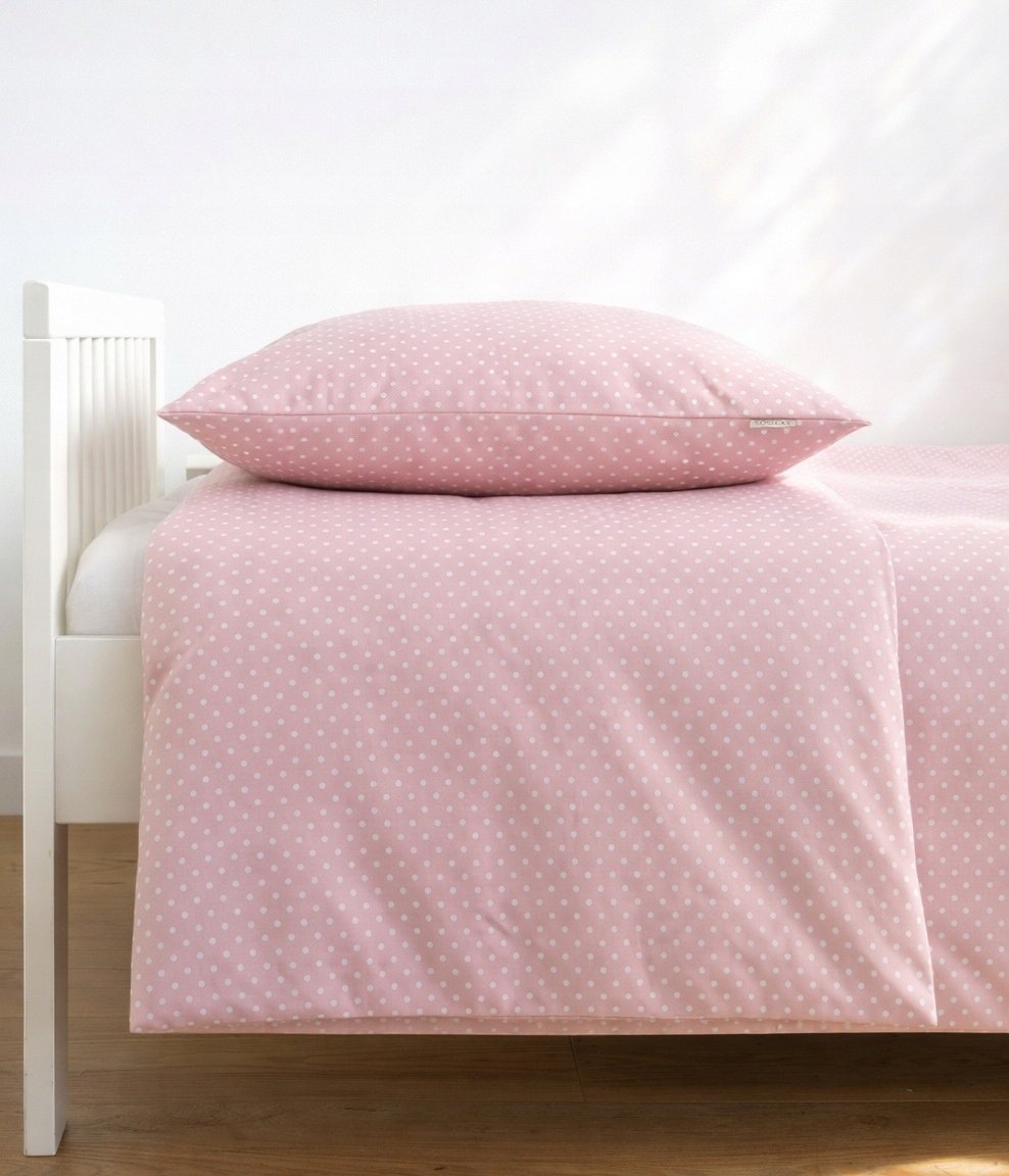 Pościel dziecięca 100x135 40x60 bawełna Róż kropki komplet Loolay