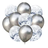 Balony i akcesoria - Zestaw balonów srebrny chrom z konfetti - miniaturka - grafika 1