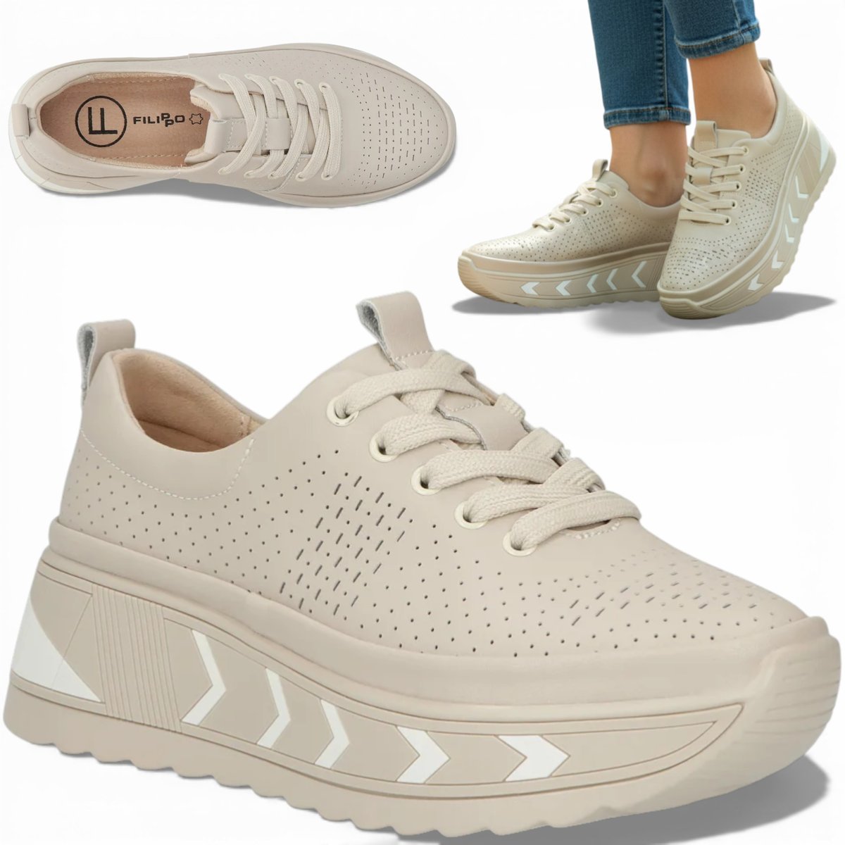 Sneakersy Damskie SKÓRZANE FILIPPO Ażurowe Wygodne na Platformie Modne 38