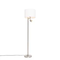 Lampy stojące - QAZQA Stalowa lampa podłogowa z białym kloszem i lampką do czytania - Jelena - miniaturka - grafika 1