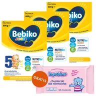 Mleko modyfikowane - Zestaw Bebiko Junior 5 Nutriflor Expert, odżywcza formuła na bazie mleka, dla przedszkolaka, 3 x 600 g + Bambino, chusteczki nawilżane, od urodzenia, 63 sztuki gratis - miniaturka - grafika 1