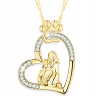 Naszyjniki - Złoty Naszyjnik Serduszko z Łapką Psa Kota Kobieta z Pieskiem SREBRO 925 - miniaturka - grafika 1