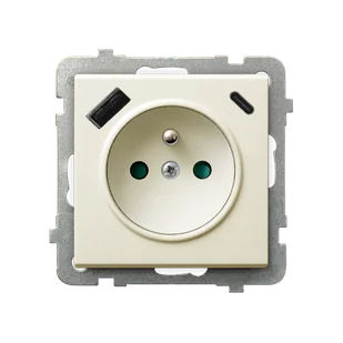 Ospel gniazdo pojedyncze z ładowarką USB A+C SONATA - ecru - Gniazdka elektryczne - miniaturka - grafika 1
