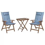 Meble ogrodowe - Zestaw mebli balkonowych drewno akacjowe z poduszkami niebieskimi AMANTEA - miniaturka - grafika 1