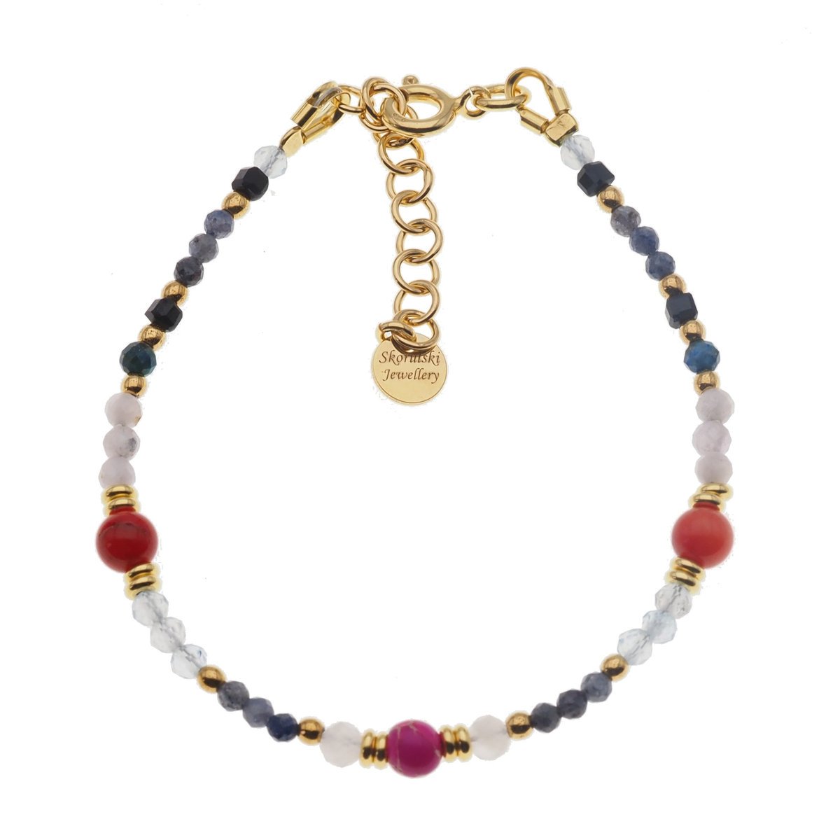 Bransoletka znak zodiaku waga - mix kamieni i srebro złocone