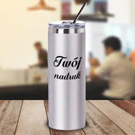 Kubki - Srebrny kubek Glitter 600 ml z podwójnymi ściankami i słomką z Twoim nadrukiem - miniaturka - grafika 1
