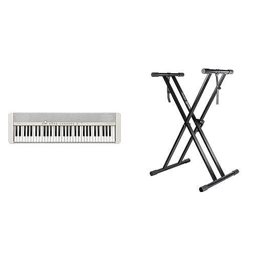 Rockjam Xfinity Stojak na Klawiaturę, Czarny, 99,1 x 46 x 7,9 cm & Casio CT-S1WEC5 Casiotone Przenośny Keybord Elektryczny, Biały, 61 klawiszy