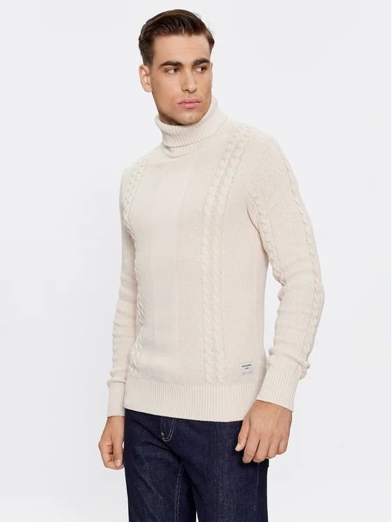maglie uomo jack and jones 12242944 grid cable roll moonbeam