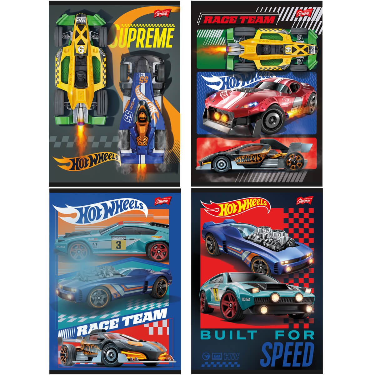 4x ZESZYT A5 32 KARTKI, KRATKA, HOT WHEELS, dla chłopca, UNIPAP