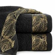 Ręczniki - Ręcznik bawełniany 30x50 AGIS czarny puszysty z żakardową bordiurą liści lilii wodnej - miniaturka - grafika 1