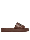 Klapki i japonki damskie - Calvin Klein Klapki Flatform Slide W/Ck Hw - Lth HW0HW02368 Brązowy - miniaturka - grafika 1