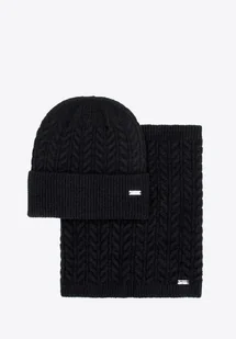 Zestaw damski zimowy – czapka i komin w splot warkoczowy czarny - Czapki damskie Zestaw damski zimowy – czapka i komin w splot warkoczowy czarny - Czapki damskie - miniaturka - grafika 1