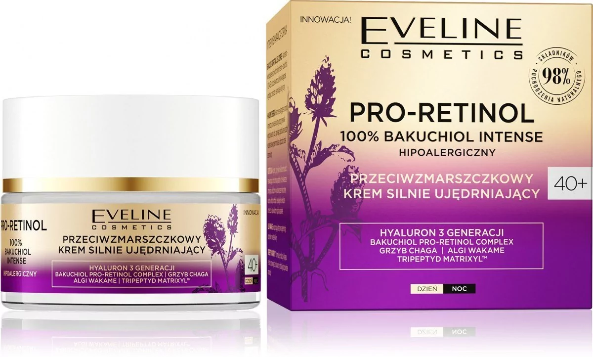 Eveline Pro-Retinol 100% Bakuchiol Intense 40+ Przeciwzmarszczkowy Krem silnie ujędrniający na dzień i noc 50ml