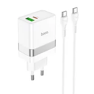 Akcesoria do smartwatchy - HOCO ładowarka sieciowa USB A + Typ C + kabel Typ C do Typ C PD QC3.0 3A 30W N21 biała - miniaturka - grafika 1
