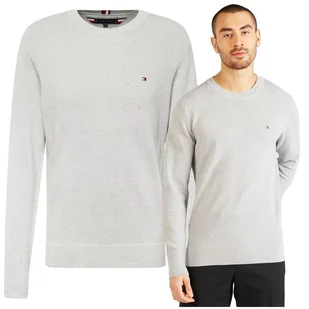 Szary Sweter Męski Premium Elegancki Tommy Hilfiger Bawełna Ładny r.L - Swetry męskie - miniaturka - grafika 1