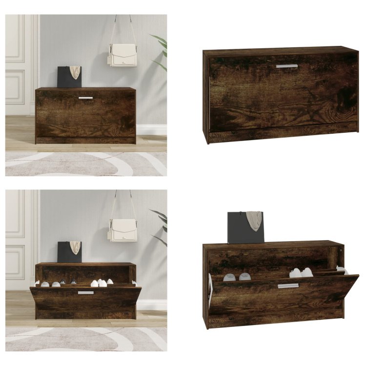 vidaXL Ławka na buty dąb wędzony 80x24x45 cm materiał drewnopochodny - Ławka na buty - Ławki na buty - Ławka z miejscem do przechowywania - Stojak na buty