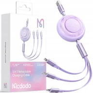 Kable USB - MCDODO KABEL USB 3W1 ZWIJANY USB-C LIGHTNING MICRO USB ŚWIECĄCY FIOLETOWY - miniaturka - grafika 1