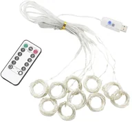 Oświetlenie świąteczne - Kurtyna świetlna USB 300 LED 3x3m ciepły biały + pilot - miniaturka - grafika 1