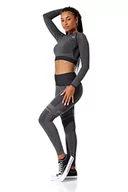 Koszulki i topy damskie - STARK SOUL Zestaw fitness - Crop-Top Longsleeve i sportowe legginsy z wysokim stanem | kolory: szary melanż i czarny melanż, rozmiary: S, M i L - miniaturka - grafika 1