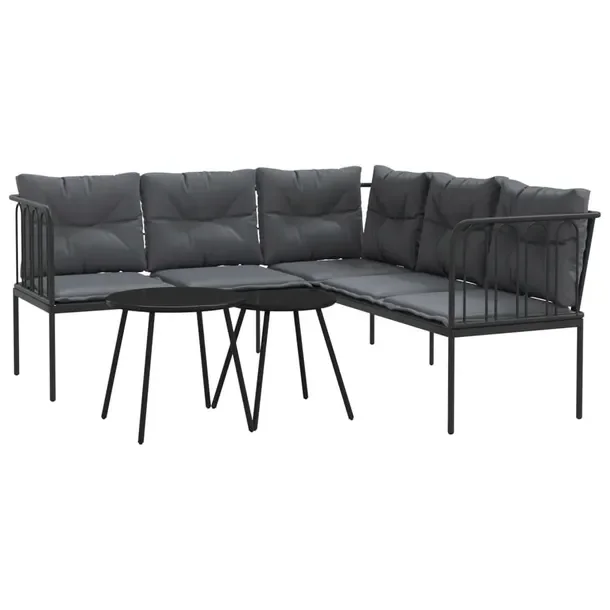 Zestaw Wypoczynkowy Ogrodowy, Sofa Narożna i Stoliki, Czarny, 176x175x75 c
