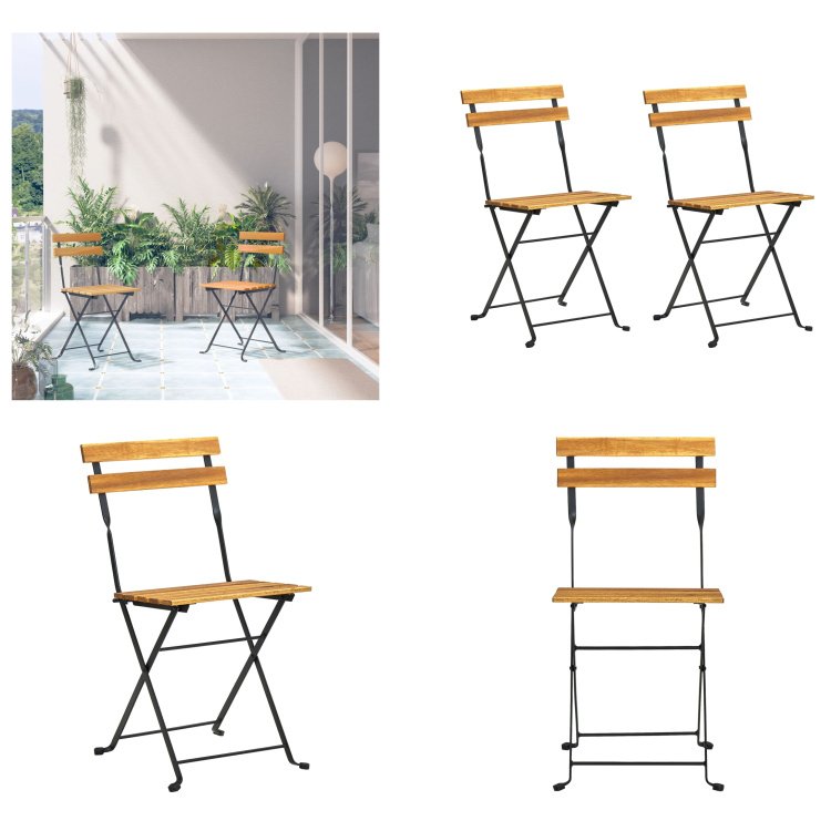vidaXL Składane krzesła ogrodowe 2 szt. ze stali i litego drewna akacjowego - Krzesło ogrodowe - Krzesła ogrodowe - Drewniane krzesło ogrodowe - Drewniane krzesła ogrodowe