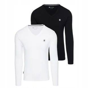 Zestaw longsleeve męski v-neck biały i czarny 2-pak modny Ombre Z87 V4 XXL - Koszulki męskie - miniaturka - grafika 1