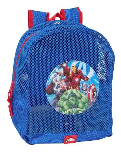 Safta AVENGERS Plecak plażowy dla dzieci, odporny na piasek, z uchwytami, łatwy do czyszczenia, idealny dla dzieci w różnym wieku, wygodny i wszechstronny, 32 x 12 x 38 cm, Niebieski, M, Casual